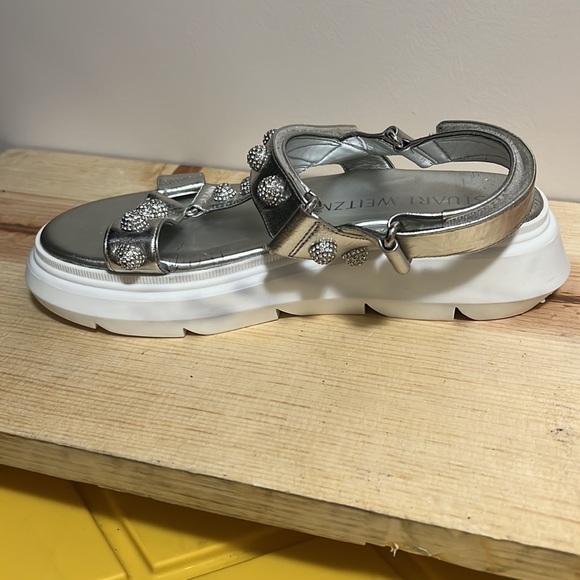 Stuart Weitzman Zoelie Crystal Ball Sandal In Silver - Picture 3 of 12
